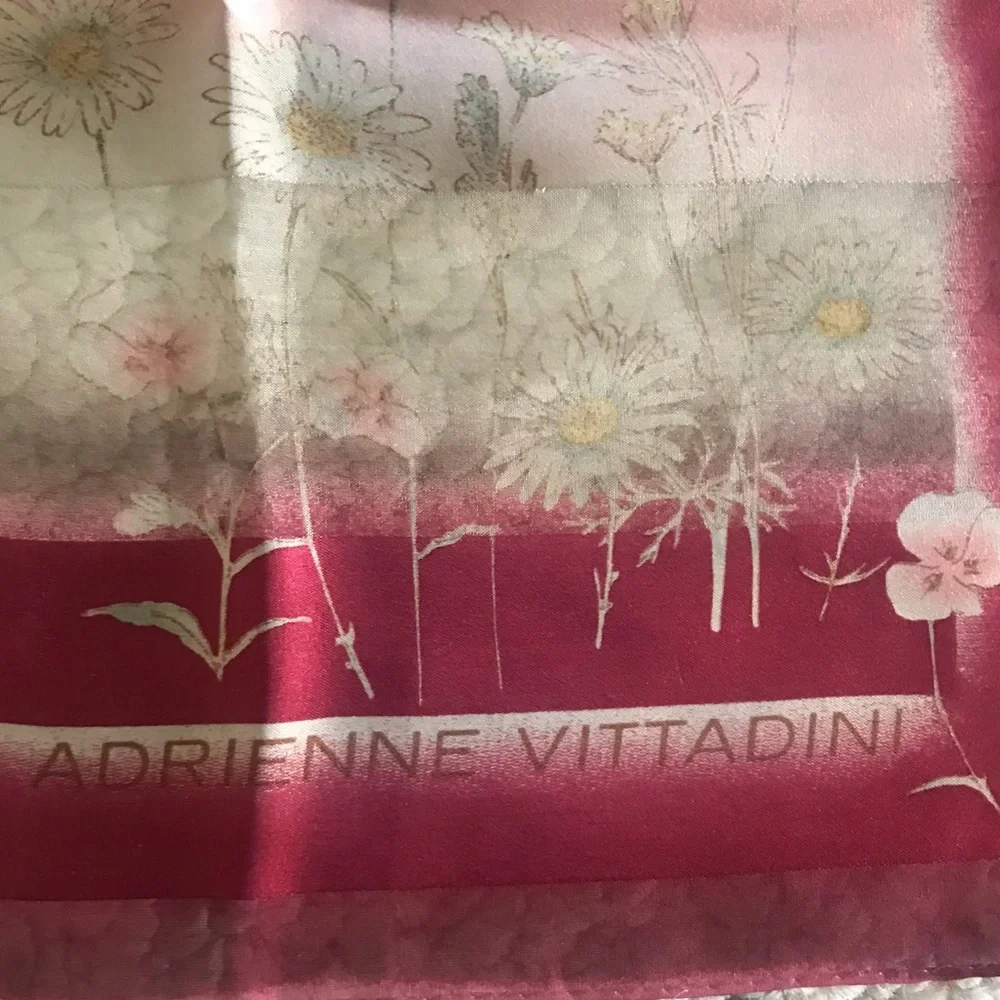 Adrienne Vittadini Red Pink and Gold Floral Silk Scarf